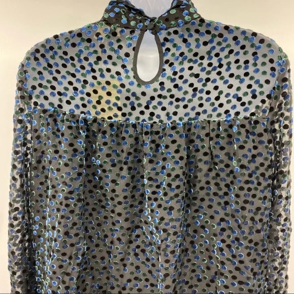 See U Soon | Black Velvet Dot Long Sleeve Dress with High Neck | Small New - Picture 6 of 10